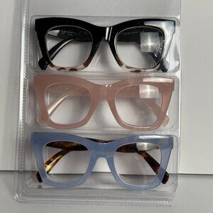 Jessica Simpson  Readers. Light blue, light pink, black frames. 3.0 strength.